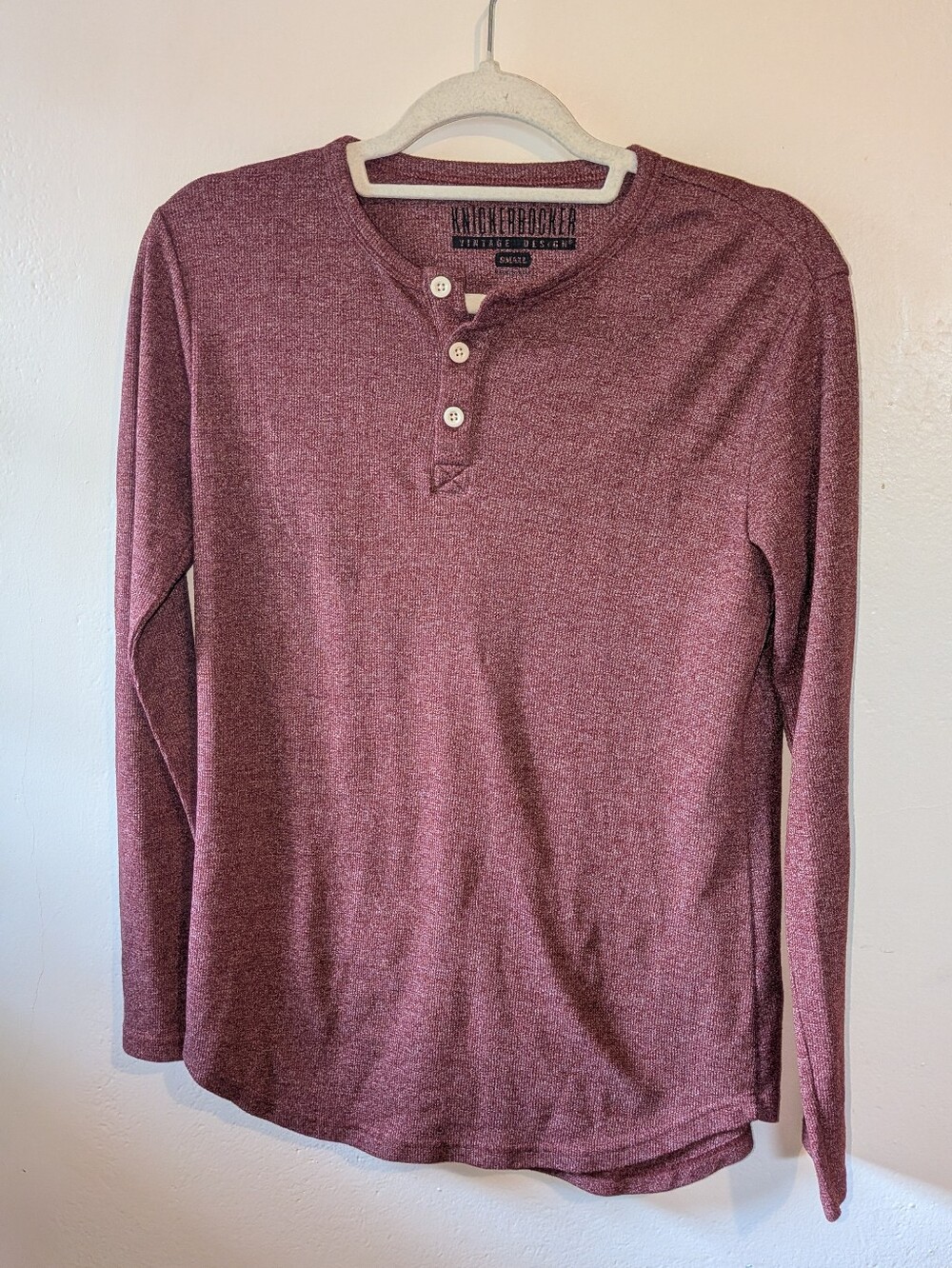 Men's Long-Sleeve Henley - Heather Burgundy Size S